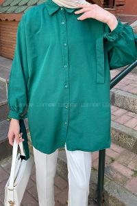 Emerald Green Shirt Collar Long Arm Cotton Shirt