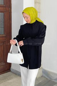 Black Shirt Collar Long Arm Cotton Poplin Fabric Shirt