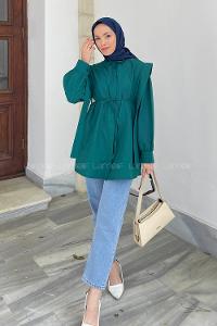 Emerald Green Shirt Collar Long Arm Cotton Poplin Fabric Shirt