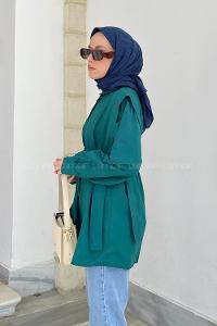 Emerald Green Shirt Collar Long Arm Cotton Poplin Fabric Shirt