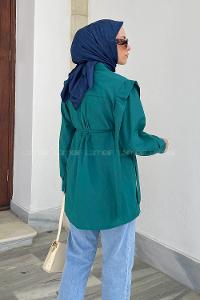 Emerald Green Shirt Collar Long Arm Cotton Poplin Fabric Shirt