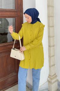 Oil Green Shirt Collar Long Arm Cotton Unprinted Shirt