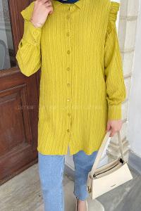 Oil Green Shirt Collar Long Arm Cotton Unprinted Shirt