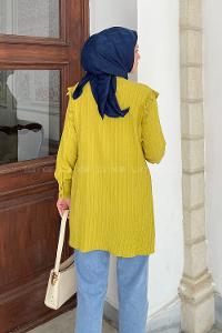 Oil Green Shirt Collar Long Arm Cotton Unprinted Shirt