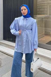 Lamelif Bel Bağlamalı Omuz Vatkalı Gömlek Bebe Mavisi