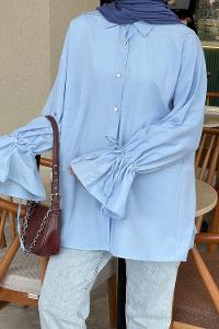 Lamelif Kol Tünel İp Detaylı Gömlek Bebe Mavisi