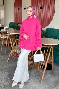 Lamelif Kol Tünel İp Detaylı Gömlek Fuşya