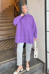 Lamelif Oversize Gömlek Mor
