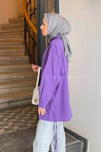 Lamelif Oversize Gömlek Mor