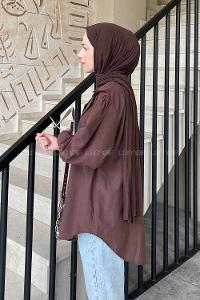 Brown Shirt Collar Long Arm Poplin Fabric Unprinted Shirt