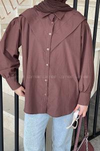 Brown Shirt Collar Long Arm Poplin Fabric Unprinted Shirt