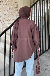 Brown Shirt Collar Long Arm Poplin Fabric Unprinted Shirt