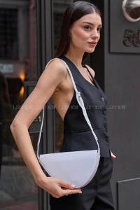 Lamelif Çapraz Askılı Asimetrik Kadın Çanta Beyaz