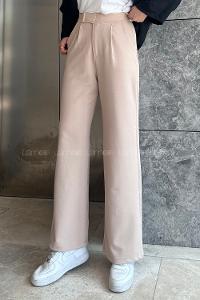 Lamelif  Beli Cırtcırt Kapama Detaylı Pantolon Bej