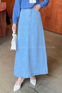 Blue-1 Denim Unprinted Straight Skirt Skirt