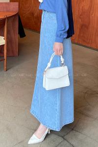 Blue-1 Denim Unprinted Straight Skirt Skirt