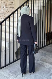 Lamelif Bağlama Detaylı Ceket Takım Siyah