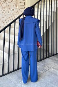 Lamelif Ön Parçalı Blazer Ceket Takım Saks Mavisi