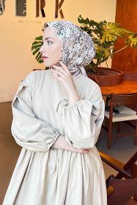 Lamelif Dıtsy Flower Desen Soft Eşarp Serisi Bej-Kahve