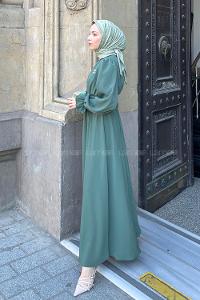 Lamelif Kemer Detaylı Kraş Elbise Haki