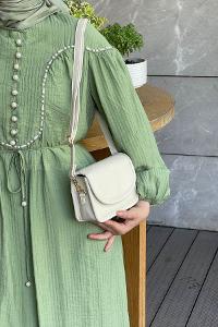 Lamelif Mini Kutu Çapraz Çanta Kadın Krem