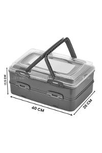 Lamelif Büyük Boy 2 Katlı Kilitli Piknik Taşıma Kabı Pasta Börek Saklama Kabı ve Taşıma Kabı