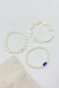 Lamelif 3lü Kombin Kalp Charmlı İnci Bileklik Seti