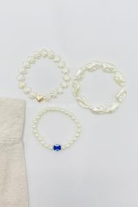 Lamelif 3lü Kombin Kalp Charmlı İnci Bileklik Seti