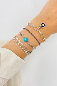 Lamelif Gümüş 4lü Kombin Nazar Detaylı Zincir Bileklik Seti