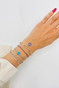 Lamelif Gümüş 4lü Kombin Nazar Detaylı Zincir Bileklik Seti