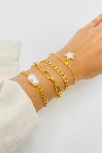 Lamelif Gümüş 4lü Kombin Yıldız Detaylı Zincir Bileklik Seti