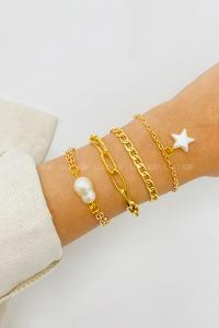 Lamelif Gümüş 4lü Kombin Yıldız Detaylı Zincir Bileklik Seti