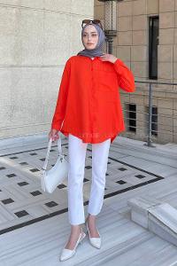 Orange Shirt Collar Long Arm Poplin Fabric Shirt
