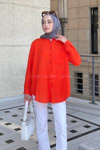 Orange Shirt Collar Long Arm Poplin Fabric Shirt