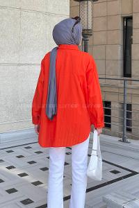 Orange Shirt Collar Long Arm Poplin Fabric Shirt
