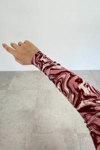 Lamelif Bisiklet Yaka Ebru Desenli Body Vişne