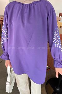 Purble Mandarin Collar Cotton Printed Tunic