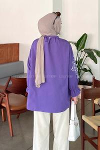 Purble Mandarin Collar Cotton Printed Tunic