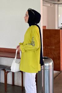 Oil Green Mandarin Collar Cotton Printed Tunic