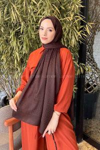 Lamelif Kibrit Desen Jakar Şal Acı Kahve