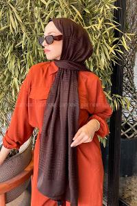 Lamelif Kibrit Desen Jakar Şal Acı Kahve