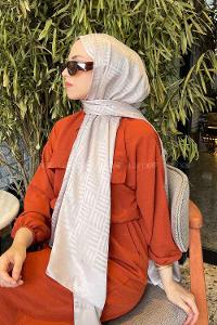 Lamelif Kibrit Desen Jakar Şal Açık Vizon