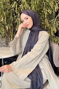 Lamelif Kibrit Desen Jakar Şal Antrasit