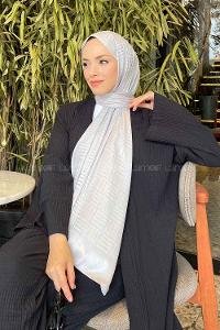 Lamelif Kibrit Desen Jakar Şal Gümüş Gri