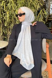 Lamelif Kibrit Desen Jakar Şal Gümüş Gri