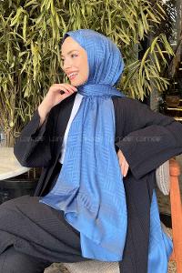 Lamelif Kibrit Desen Jakar Şal İndigo