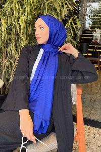 Lamelif Kibrit Desen Jakar Şal Saks Mavisi