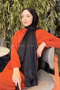Lamelif Kibrit Desen Jakar Şal Siyah