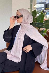 Lamelif Porto Desen Jakar Şal Açık Vizon