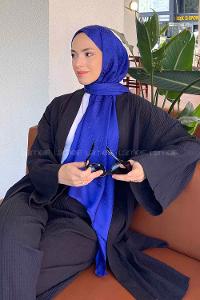 Lamelif Porto Desen Jakar Şal Saks Mavisi